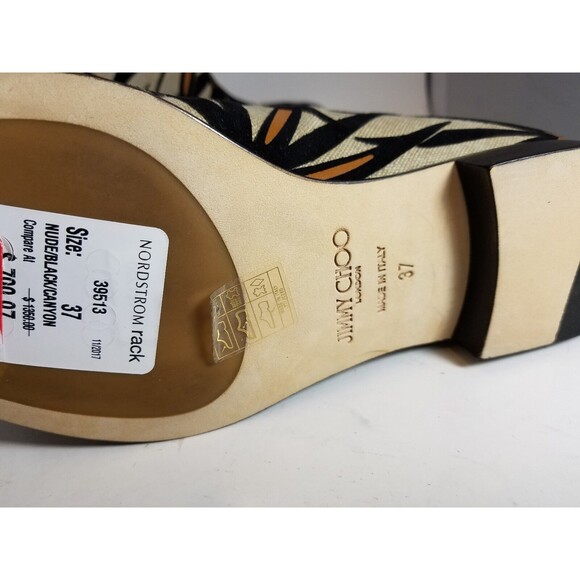 Jimmy Choo boots women Ankle Canvas Linen Black Palm leaf zip 6.5 37 new RARE - Picture 7 of 7